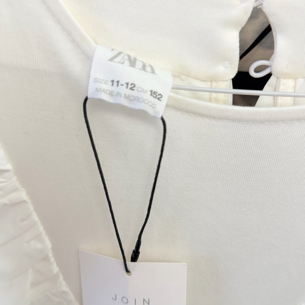 Zara Cream Girls' Casual Dress - Cream with Black Tag String